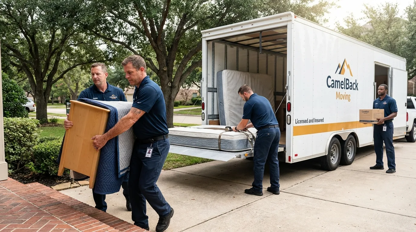Crew loading residential truck for cross-state move from Canterbury, NH