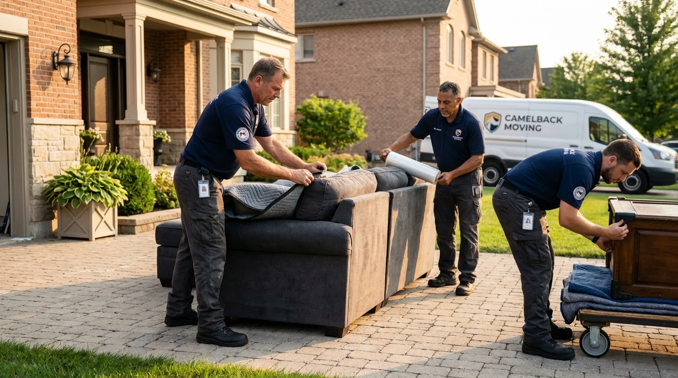 Large estate moving crew wrapping furniture in Canterbury, NH