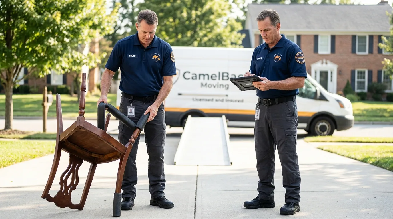 Movers inspecting furniture for damage prevention before loading in Canterbury, NH